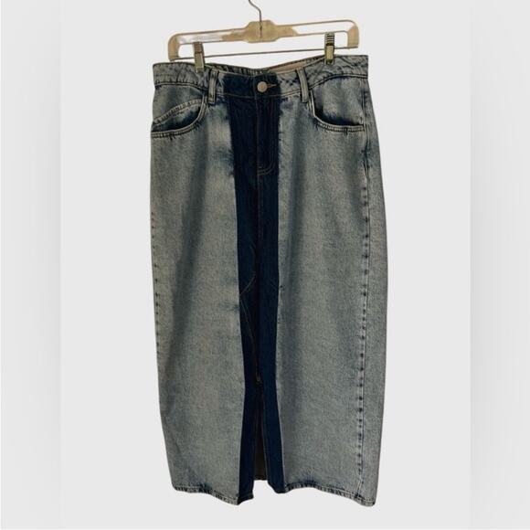NWOT Noisy May Colorblock Front Slit Denim Midi Skirt – Sz Large - Picture 5 of 8
